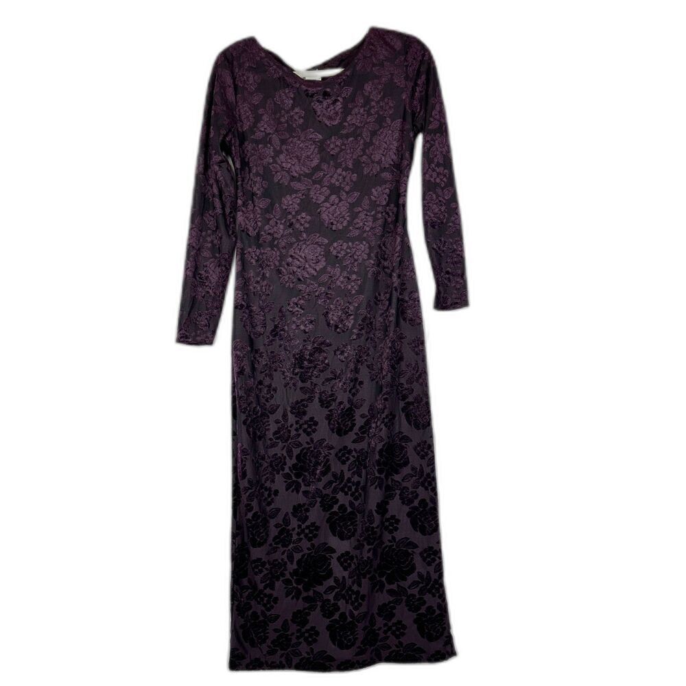 Vintage Velvet Burnout Midi Dress Womens Small NEW NOS Purple Whimsigoth Y2k 90s